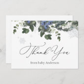 Winter Evergreen Blauwe Baby Shower Bedankt (Voorkant / Achterkant)