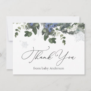 Winter Evergreen Blauwe Baby Shower Bedankt