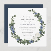 Winter Evergreen Blue Baby shower Uitnodiging (Voorkant / Achterkant)