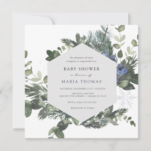 Winter Evergreen Blue Baby shower Uitnodiging (Voorkant)