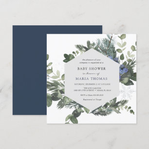 Winter Evergreen Blue Baby shower Uitnodiging