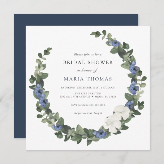 Winter Evergreen Blue Bridal Shower Kaart (Voorkant / Achterkant)