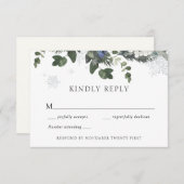 Winter Evergreen Blue Weddenschap RSVP Kaart (Voorkant / Achterkant)