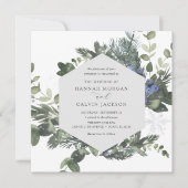 Winter Evergreen Blue Wedding Invitation Kaart (Voorkant)