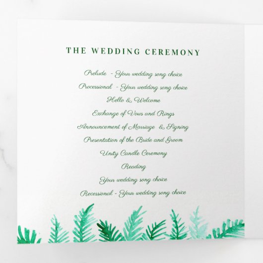 Winter evergreen dennenfoto winter bruiloft groen drieluik programma (Binnenzijde eerst)