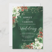Winter Evergreen en bessen Emerald bruiloft Kaart (Voorkant)