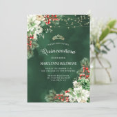 Winter Evergreen en bessen Emerald Quinceañera Kaart (Staand voorkant)