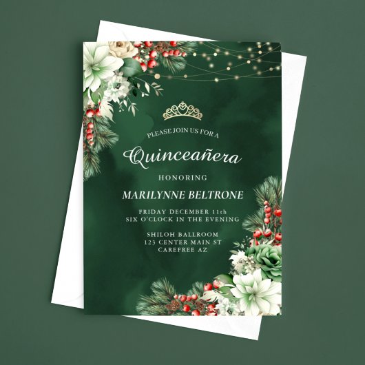 Winter Evergreen en bessen Emerald Quinceañera Kaart