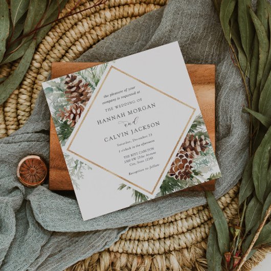 Winter Evergreen en Pine Wedding Invitation Kaart