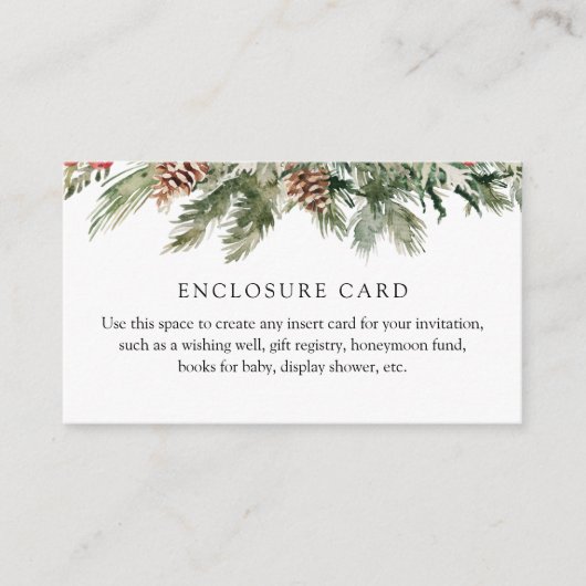 Winter Evergreen en Pinecone Custom Informatiekaartje (Voorkant)