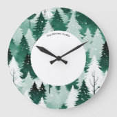 Winter Evergreen Forest sneeuwbomen gepersonalisee Grote Klok (Voorkant)