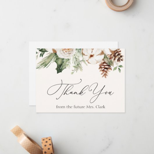 Winter Evergreen Greenery Dank je Kaart Notitiekaartje (Voorkant / Achterkant in situ)