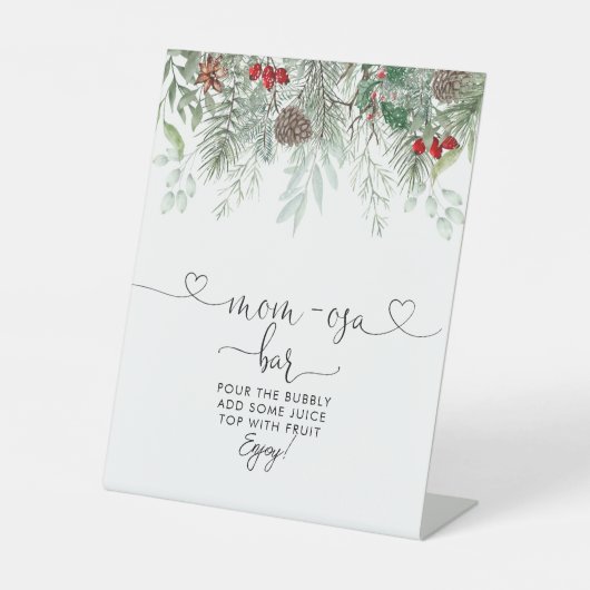Winter Evergreen Pine Baby shower Mam-osa Bar Reclamebord Met Voetstuk (Voorkant)
