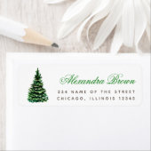 Winter Evergreen Pine Tree Green Elegant Script Etiket (Insitu)