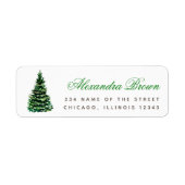 Winter Evergreen Pine Tree Green Elegant Script Etiket (Voorkant)