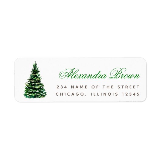 Winter Evergreen Pine Tree Green Elegant Script Etiket (Voorkant)