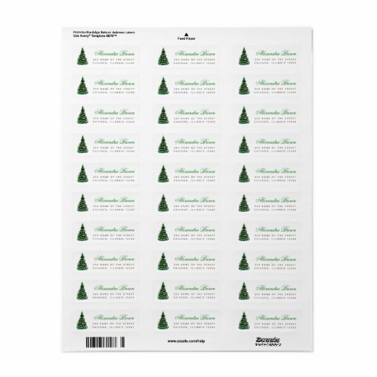 Winter Evergreen Pine Tree Green Elegant Script Etiket (Full Sheet)