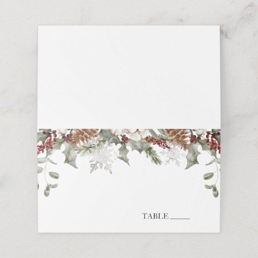 Winter Evergreen Snowflakes Naam Plaats Kaarten (Buitenkant ongevouwen)