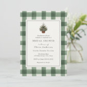Winter Evergreen Tree Green Plaid Vrijgezellenfees Kaart (Staand voorkant)