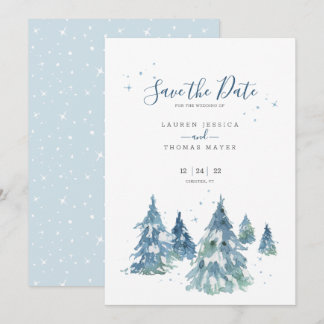 Winter Evergreen Tree Waterverf Wedding Save The Date