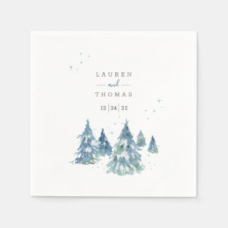 Winter Evergreen Tree Waterverf Wedding Servet