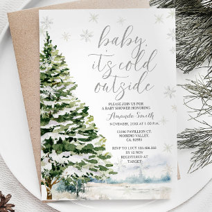 Winter Evergreen Trees Baby shower Invitation Kaart