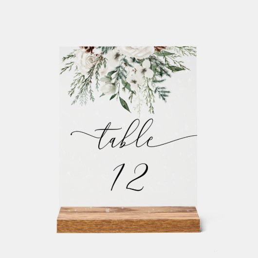 Winter evergreen trouwtafel nummer acryl bord (Voorkant)