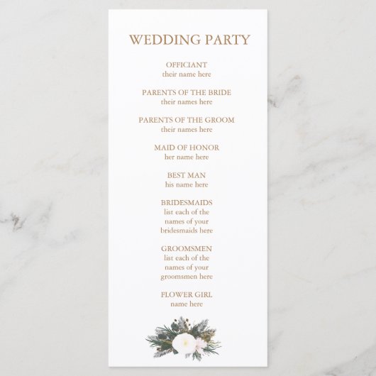 Winter Evergreen Wedding Ceremony Programme Programma (Achterkant)