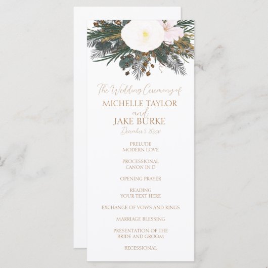 Winter Evergreen Wedding Ceremony Programme Programma (Voorkant / Achterkant)