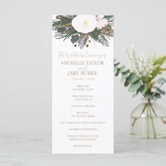 Winter Evergreen Wedding Ceremony Programme Programma (Staand voorkant)