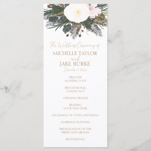 Winter Evergreen Wedding Ceremony Programme Programma (Voorkant)