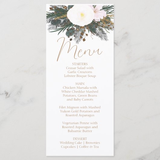 Winter Evergreen Wedding Menu Card (Voorkant)
