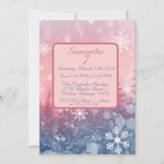 Winter Fairy Tale Invitation, Romantic Snowflake Kaart (Voorkant)