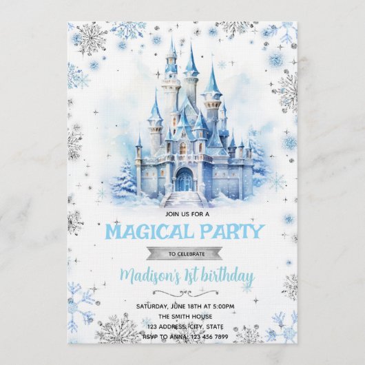 Winter Fairytale Castle party invitation Kaart (Voorkant)