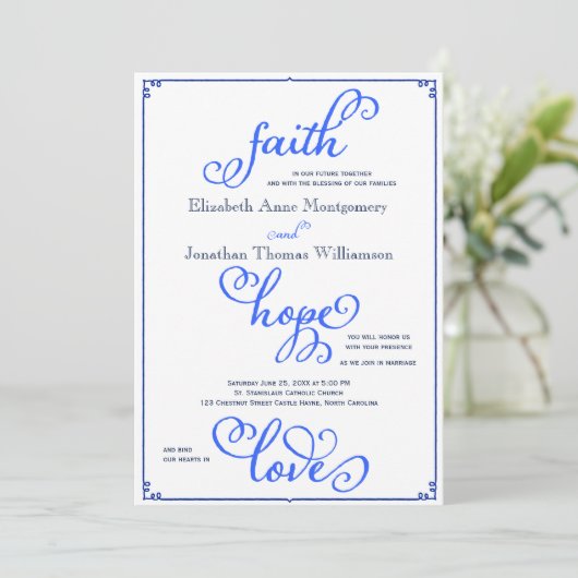 Winter Faith Hope Love Script Weddenschap Uitnodig Kaart (Staand voorkant)