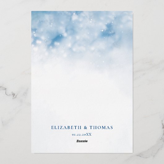 Winter Falling Snow Forest Rustieke Trouwtafel Nr Folie Uitnodiging (Achterkant)