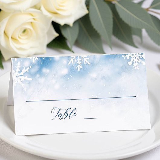 Winter Falling Snow Forest Wedding Place Card