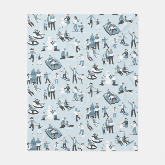 Winter Family Fun Kerstfeestdag Fleece Deken (Voorkant)