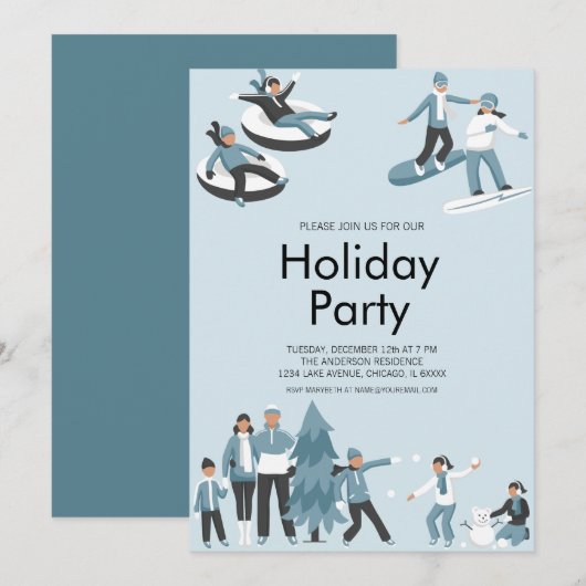 Winter Family Fun Kerstfeestdag Kaart (Voorkant / Achterkant)