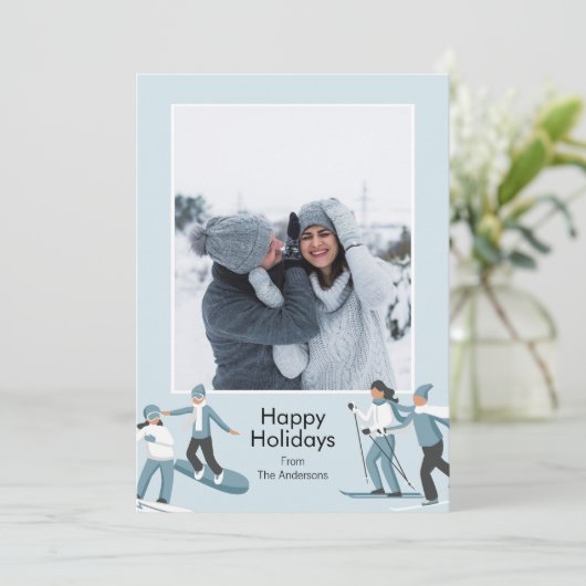 Winter Family Fun kerstfoto Feestdagenkaart (Staand voorkant)