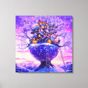 Winter Fantasie Besneeuwd Dorpslandschap Canvas Afdruk