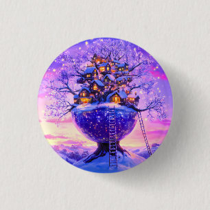 Winter Fantasie Besneeuwd Dorpslandschap Ronde Button 3,2 Cm