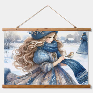Winter Fantasy Princess in een besneeuwd sprookjes Hangend Wandkleed