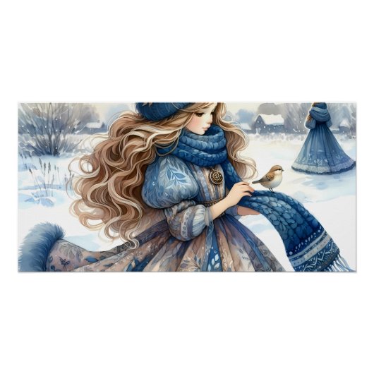 Winter Fantasy Princess in een besneeuwd sprookjes Perfect Poster (Voorkant)