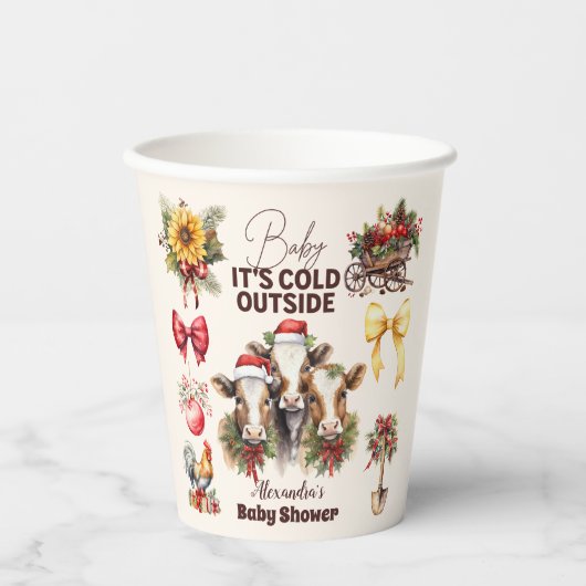 Winter Farm Animals Kerst Baby shower Papieren Bekers (Voorkant)