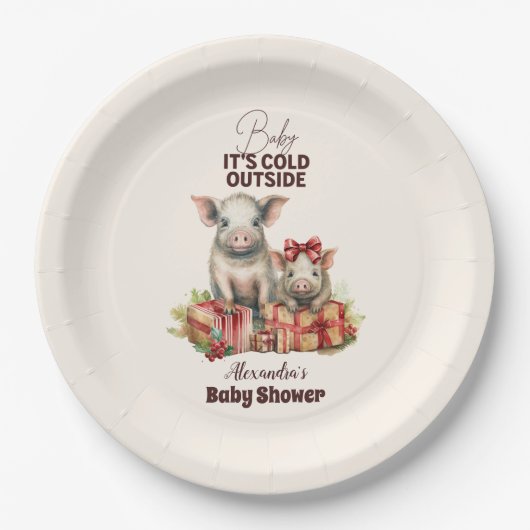 Winter Farm Animals Kerst Baby shower Papieren Bordje (Voorkant)