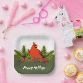 Winter-feestdag kardinale Pinecones en Snowflakes Papieren Bordje (Feest)