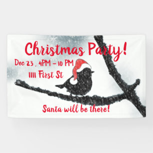 Winter Feestdagen Bird Snowy Branch Spandoek