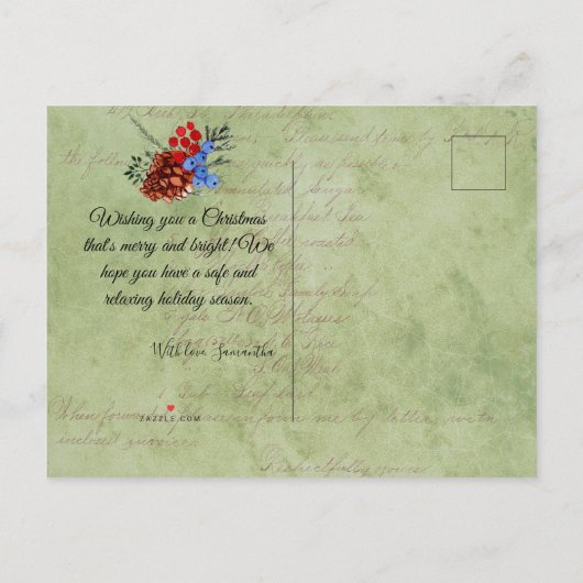 Winter Feestdagen kerstwijn met omlijmde Berry Pin Aankondigingskaart (Achterkant)