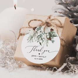 Winter feestelijk gebladerte evergeen bruiloft bedankjes labels